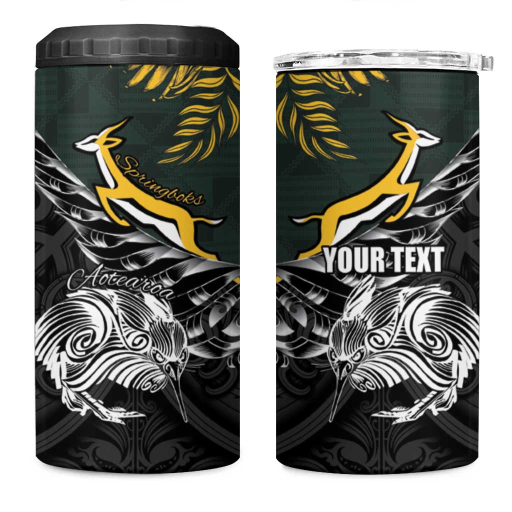 New Zealand vs South Africa Rugby Personalised 4 in 1 Can Cooler Tumbler Maori Kiwi With Springboks LT15