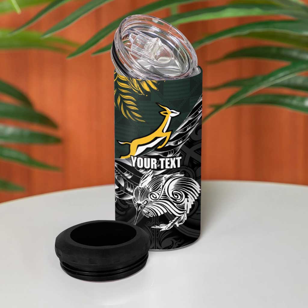 New Zealand vs South Africa Rugby Personalised 4 in 1 Can Cooler Tumbler Maori Kiwi With Springboks LT15