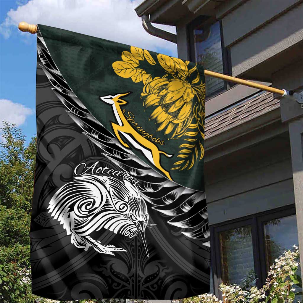 New Zealand vs South Africa Rugby Garden Flag Maori Kiwi With Springboks LT15