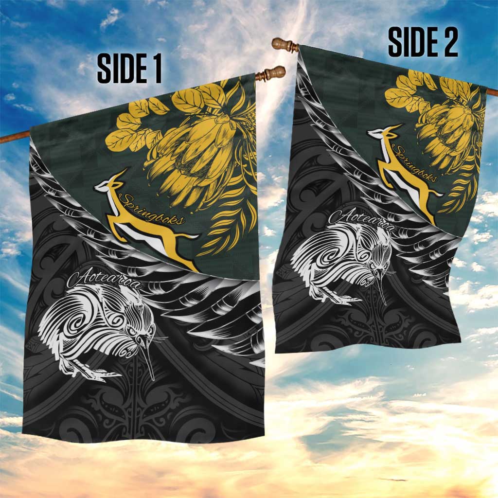 New Zealand vs South Africa Rugby Garden Flag Maori Kiwi With Springboks LT15
