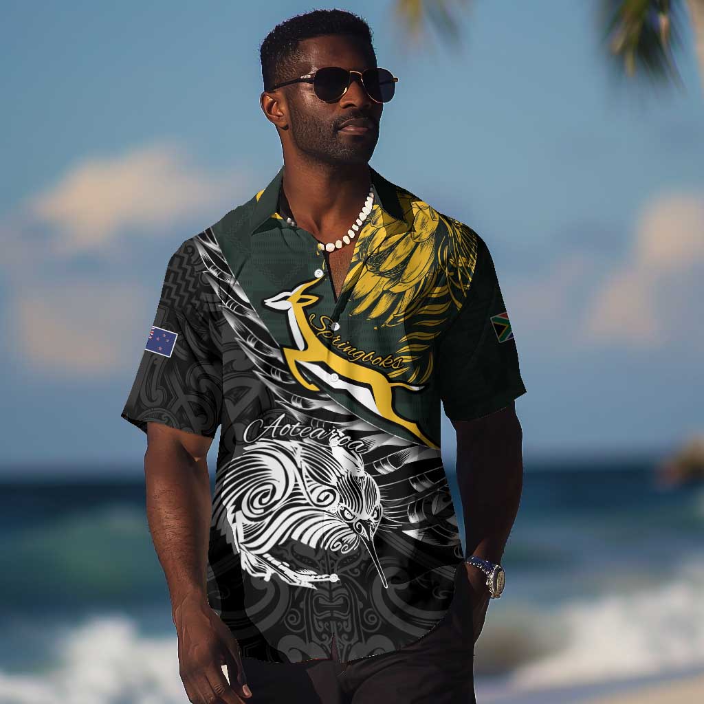 New Zealand vs South Africa Rugby Personalised Hawaiian Shirt Maori Kiwi With Springboks LT15