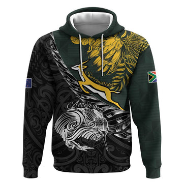 New Zealand and South Africa Rugby Personalised Hoodie Maori Kiwi With Springboks LT15
