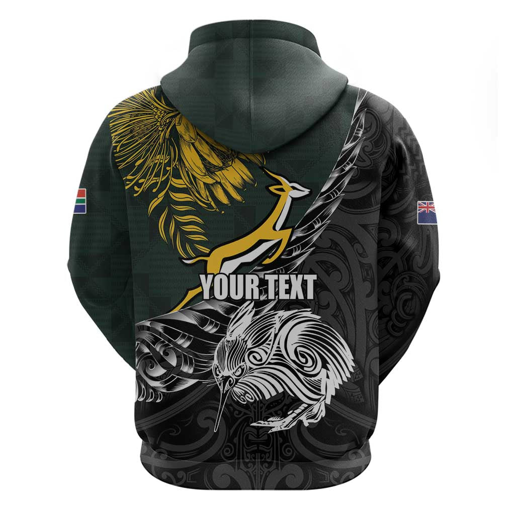 New Zealand and South Africa Rugby Personalised Hoodie Maori Kiwi With Springboks LT15