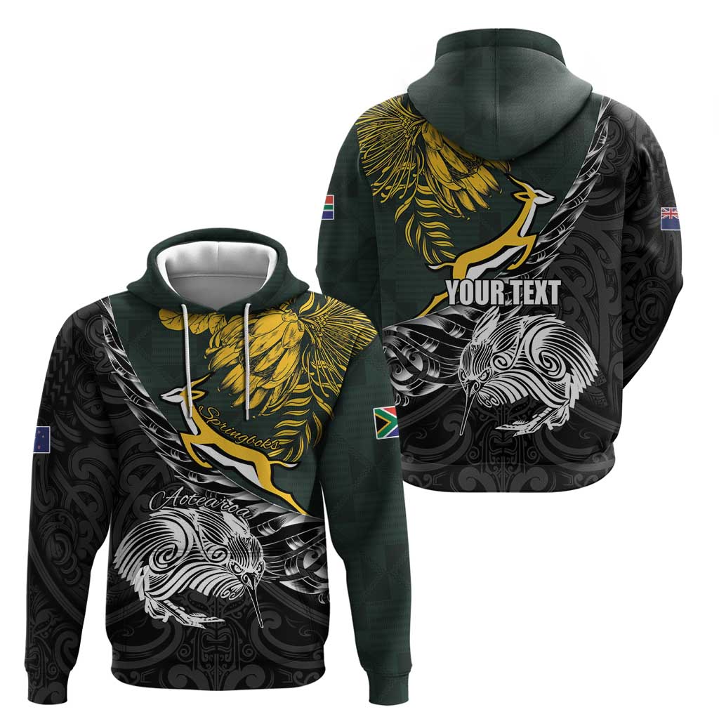 New Zealand and South Africa Rugby Personalised Hoodie Maori Kiwi With Springboks LT15