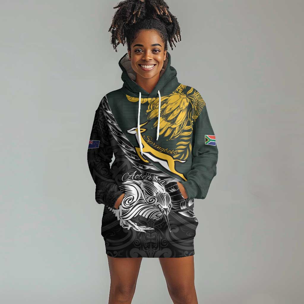 New Zealand vs South Africa Rugby Personalised Hoodie Dress Maori Kiwi With Springboks LT15
