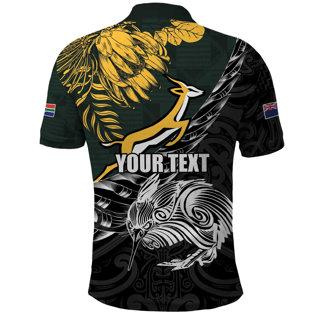 New Zealand and South Africa Rugby Personalised Polo Shirt Maori Kiwi With Springboks LT15