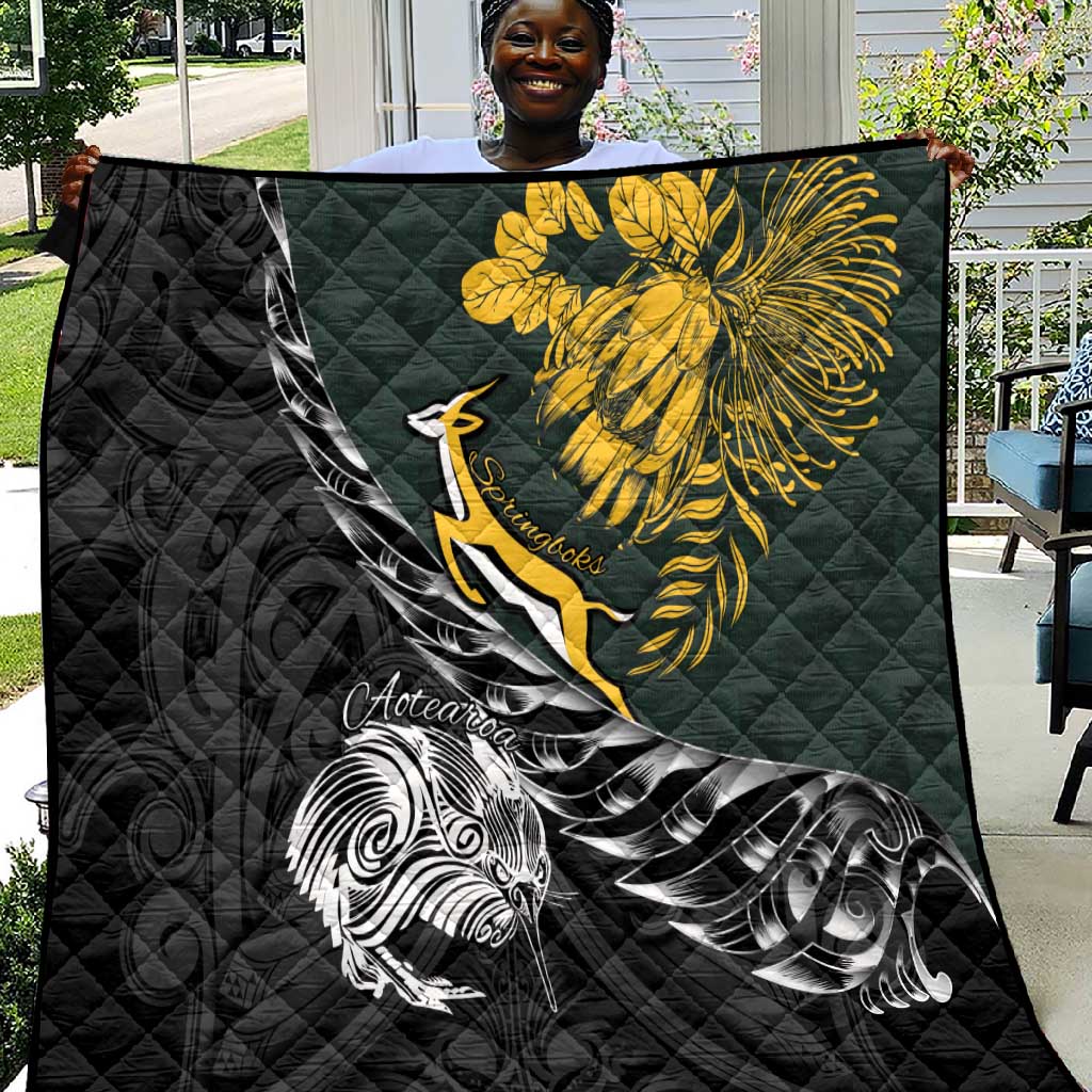 New Zealand vs South Africa Rugby Quilt Maori Kiwi With Springboks LT15