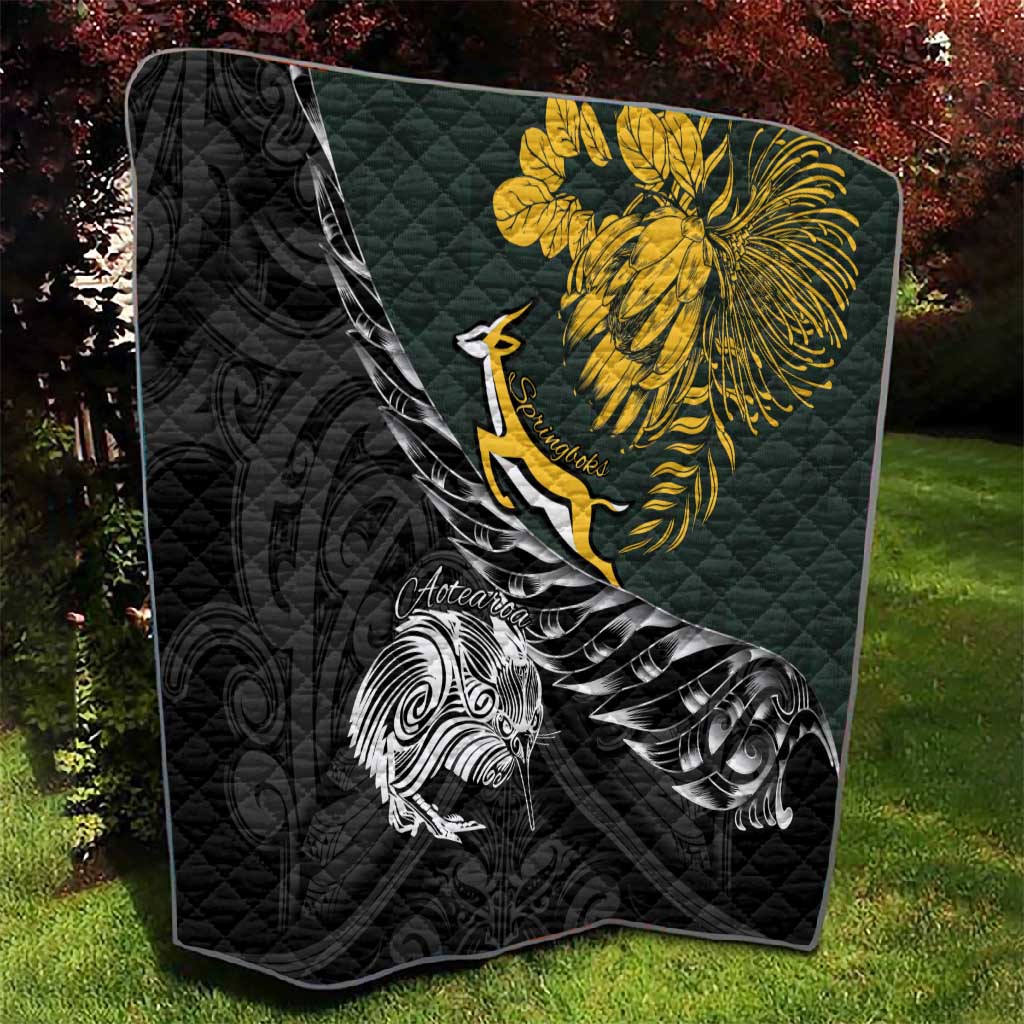 New Zealand vs South Africa Rugby Quilt Maori Kiwi With Springboks LT15