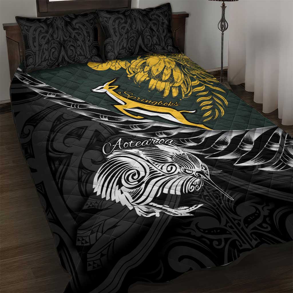 New Zealand vs South Africa Rugby Quilt Bed Set Maori Kiwi With Springboks LT15