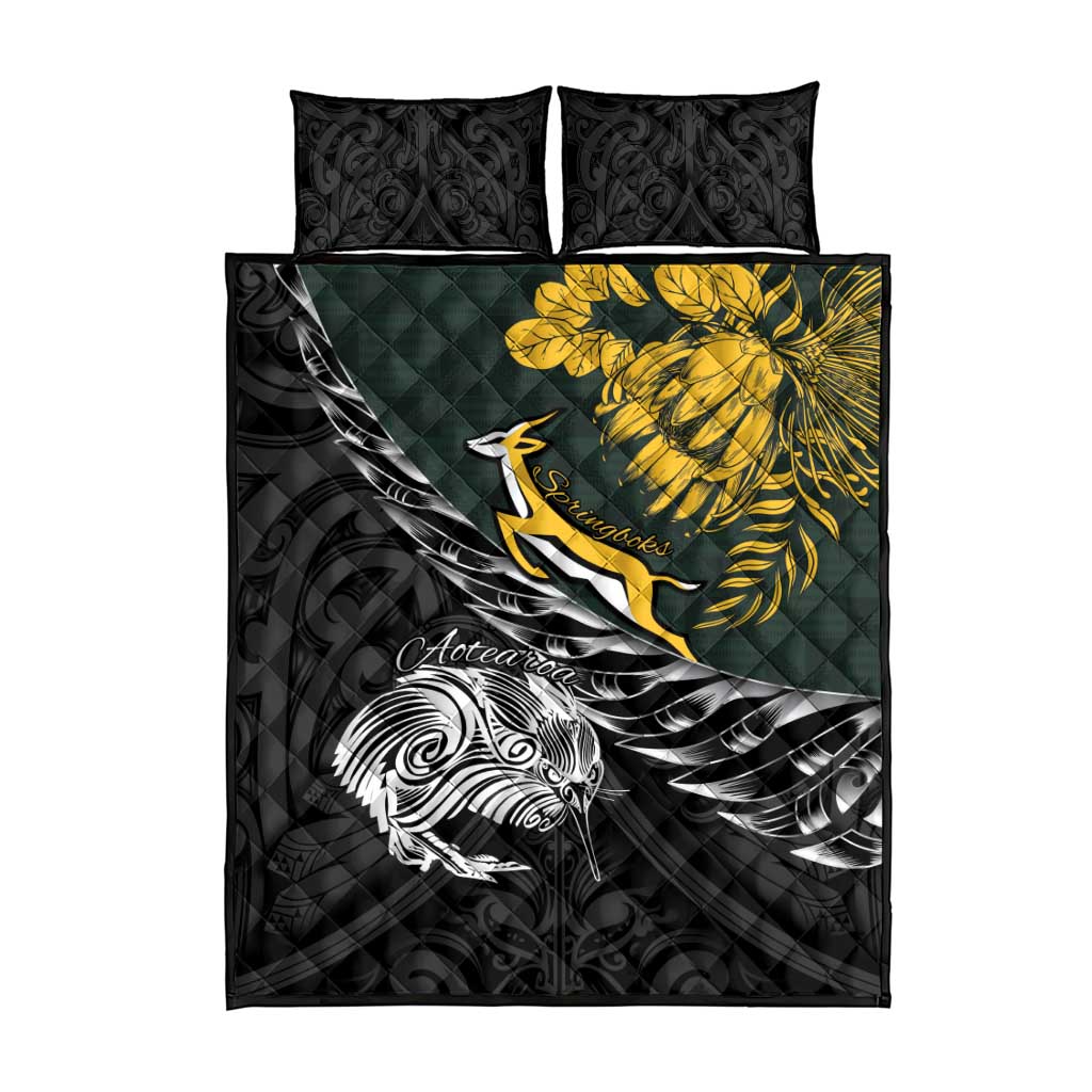New Zealand vs South Africa Rugby Quilt Bed Set Maori Kiwi With Springboks LT15