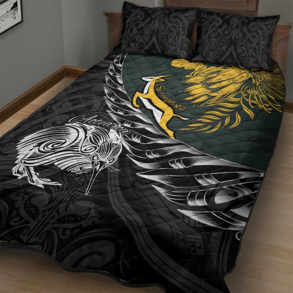 New Zealand vs South Africa Rugby Quilt Bed Set Maori Kiwi With Springboks LT15