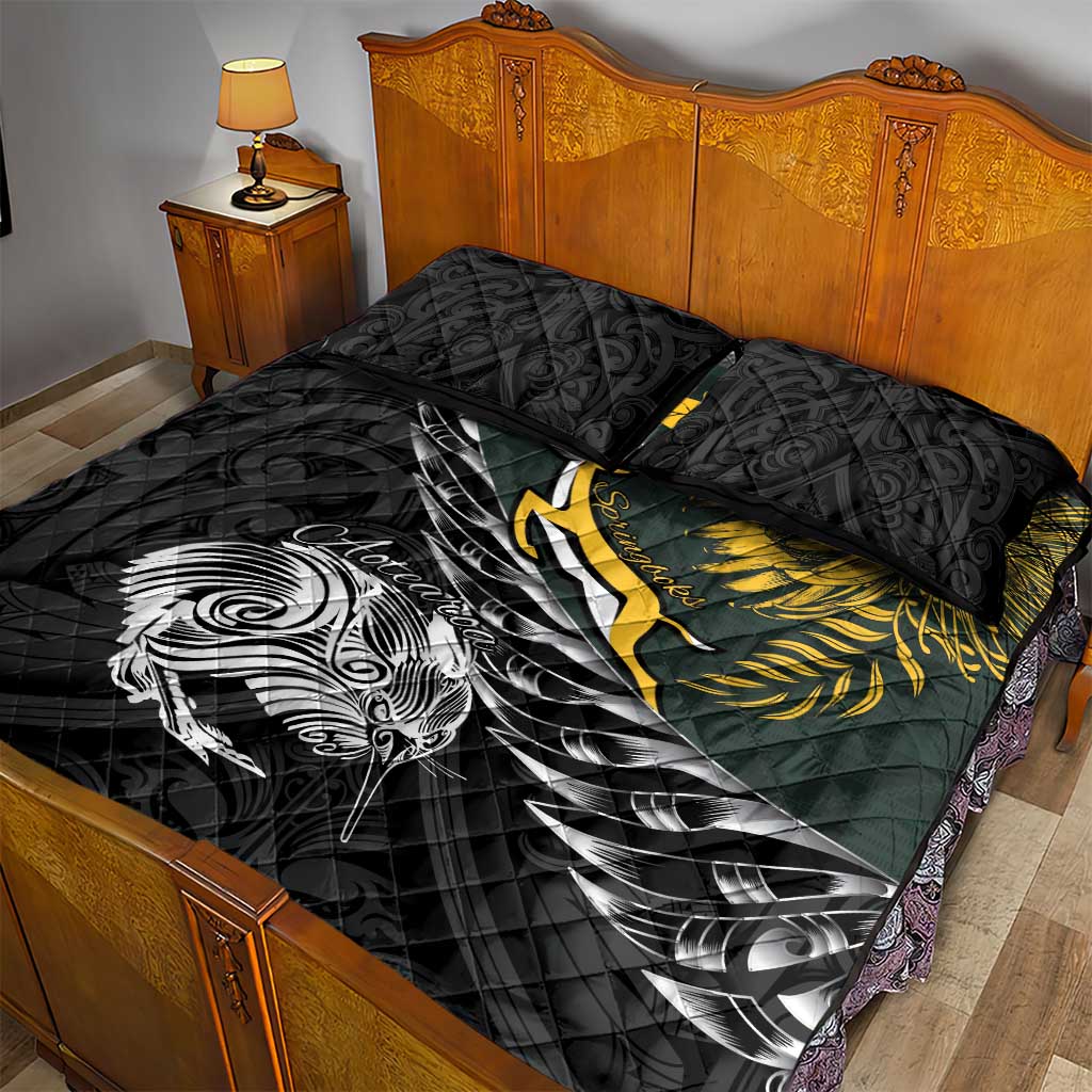 New Zealand vs South Africa Rugby Quilt Bed Set Maori Kiwi With Springboks LT15