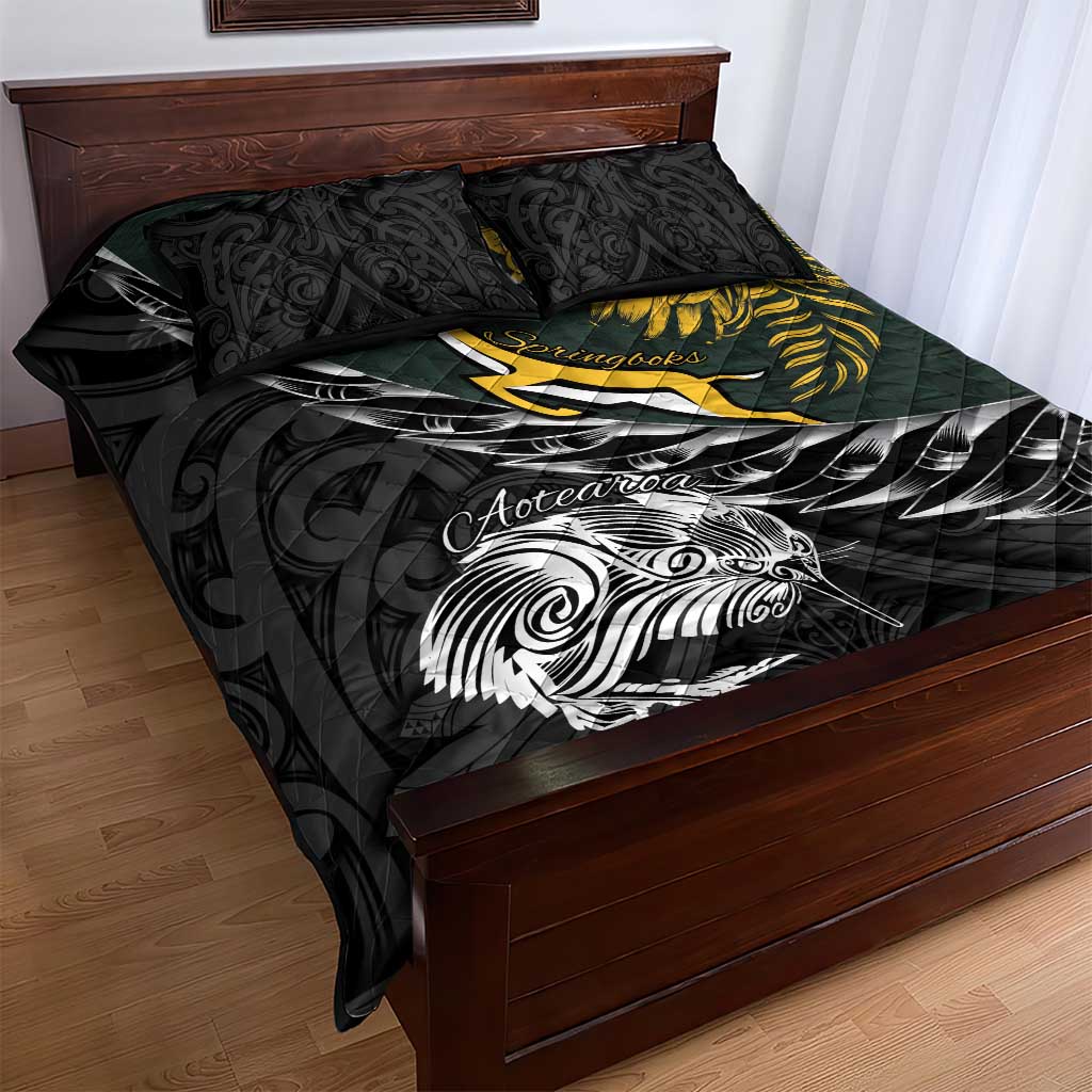New Zealand vs South Africa Rugby Quilt Bed Set Maori Kiwi With Springboks LT15