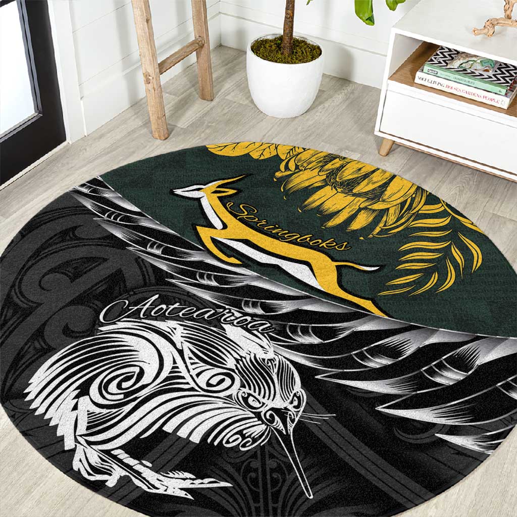 New Zealand vs South Africa Rugby Round Carpet Maori Kiwi With Springboks LT15