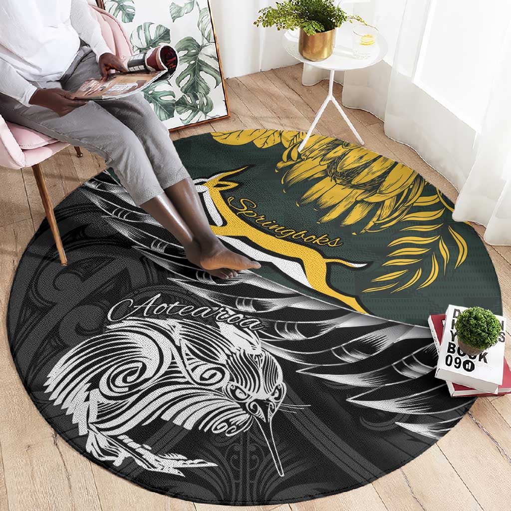 New Zealand vs South Africa Rugby Round Carpet Maori Kiwi With Springboks LT15