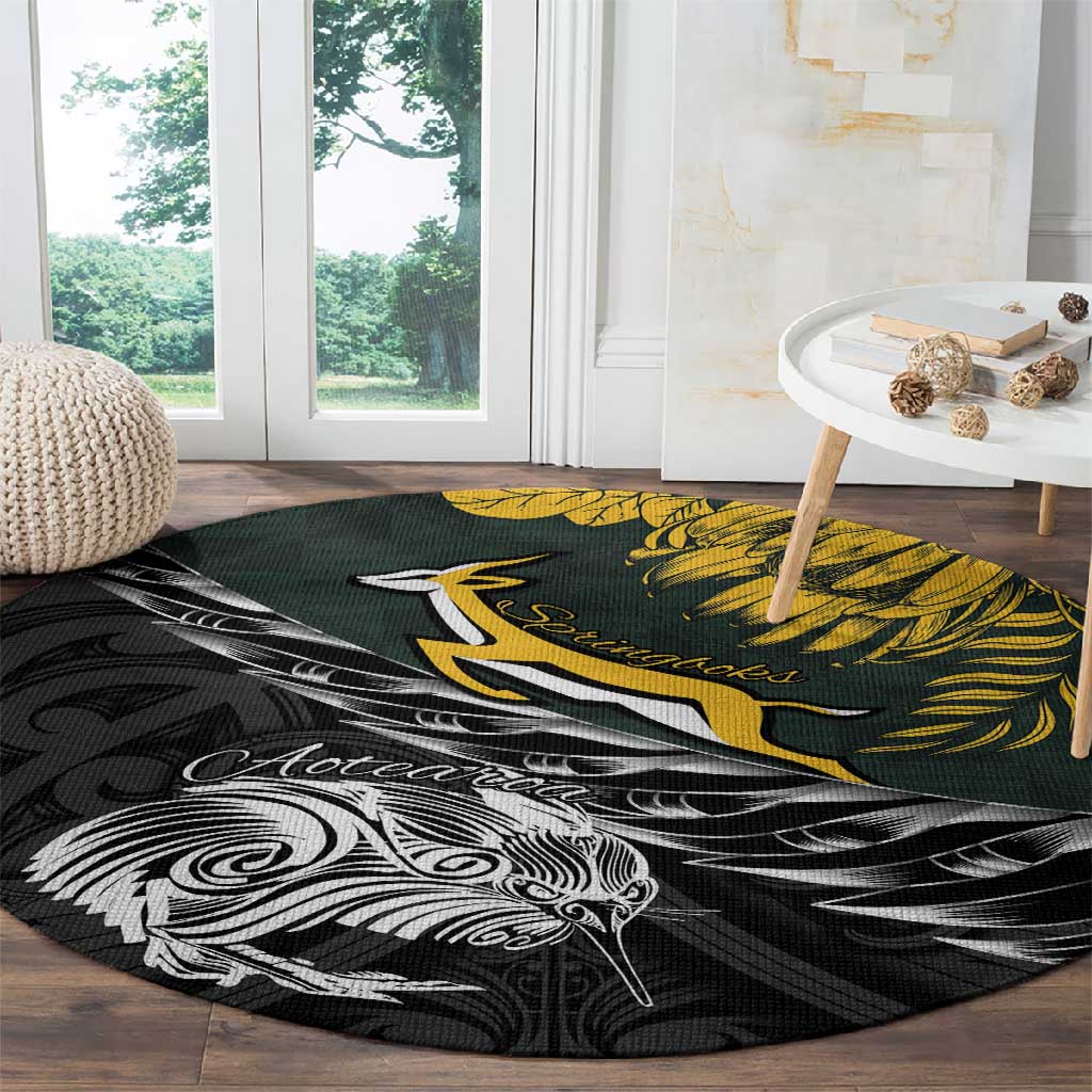 New Zealand vs South Africa Rugby Round Carpet Maori Kiwi With Springboks LT15