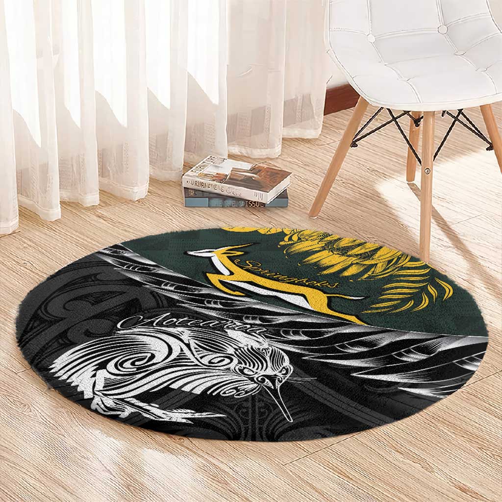 New Zealand vs South Africa Rugby Round Carpet Maori Kiwi With Springboks LT15
