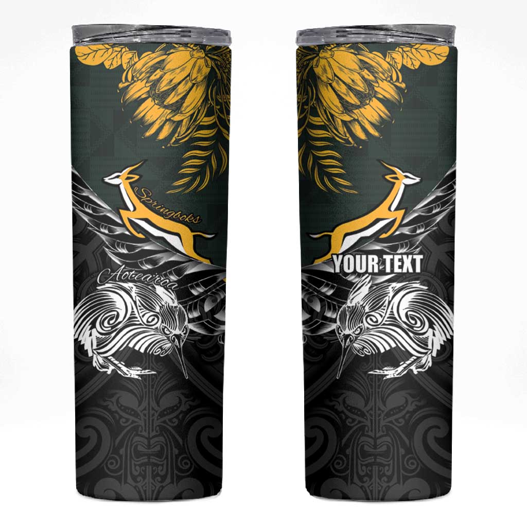 New Zealand vs South Africa Rugby Personalised Skinny Tumbler Maori Kiwi With Springboks LT15