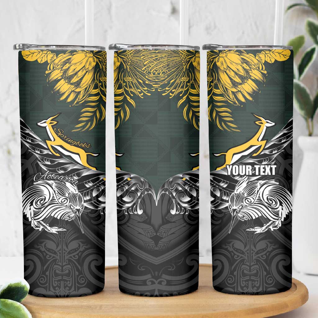 New Zealand vs South Africa Rugby Personalised Skinny Tumbler Maori Kiwi With Springboks LT15