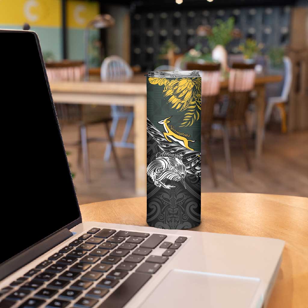 New Zealand vs South Africa Rugby Personalised Skinny Tumbler Maori Kiwi With Springboks LT15