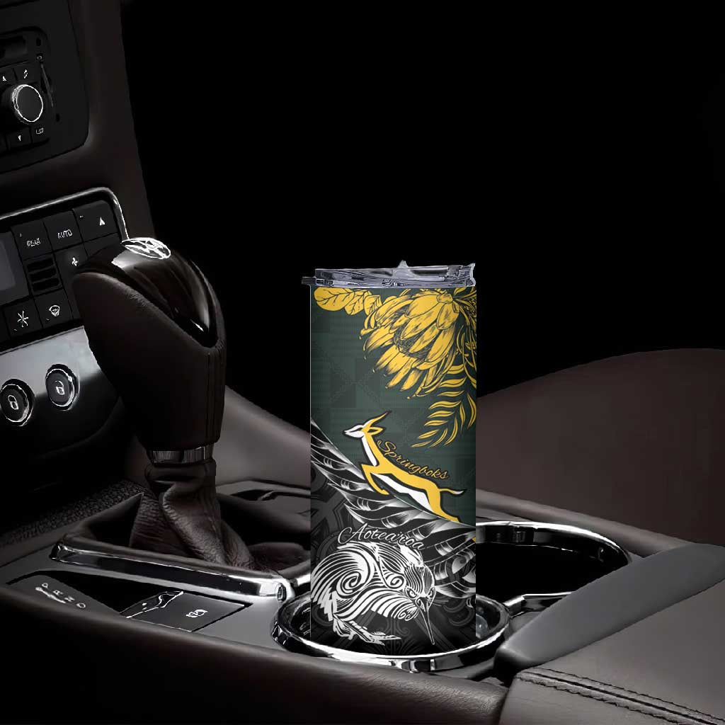 New Zealand vs South Africa Rugby Personalised Skinny Tumbler Maori Kiwi With Springboks LT15