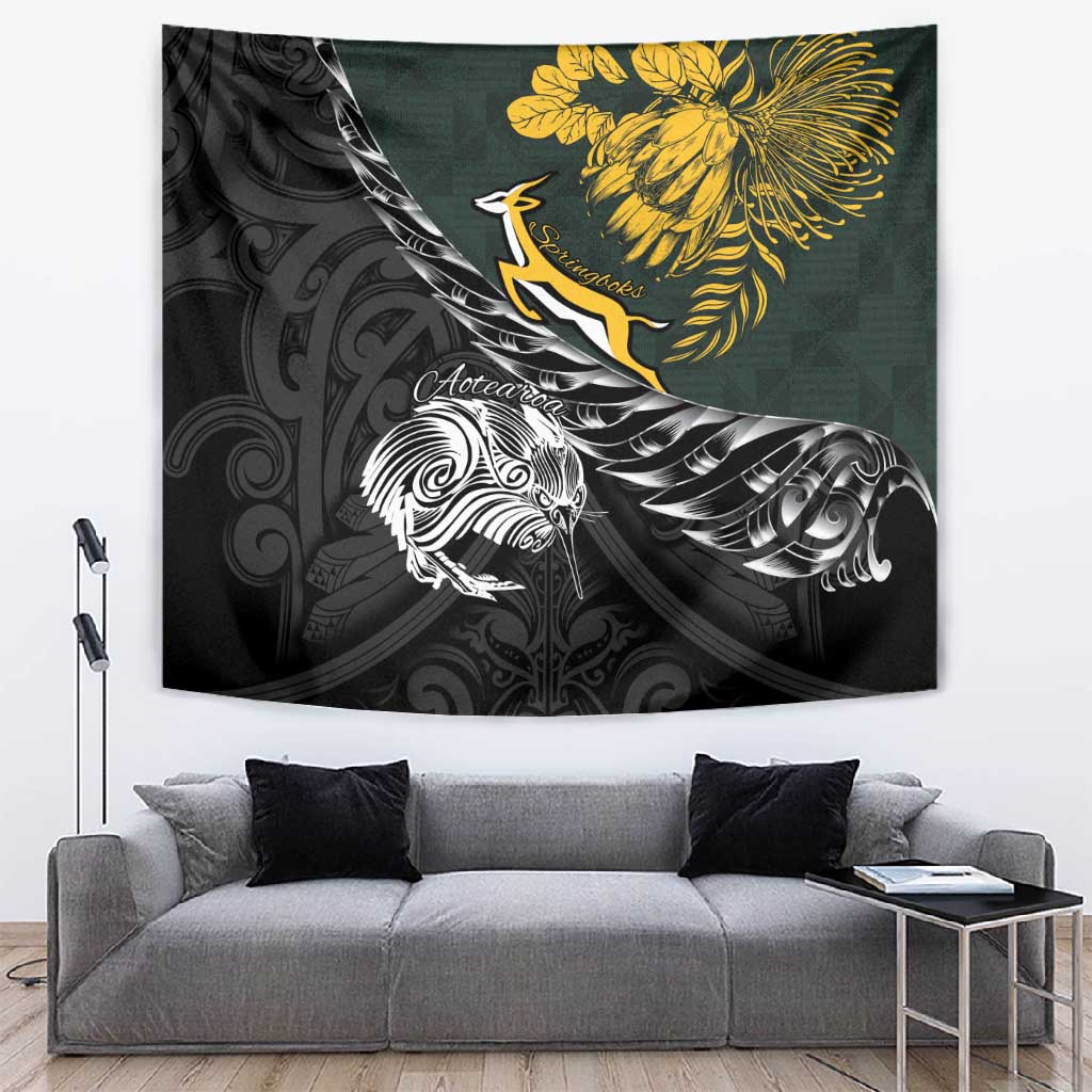 New Zealand vs South Africa Rugby Tapestry Maori Kiwi With Springboks LT15