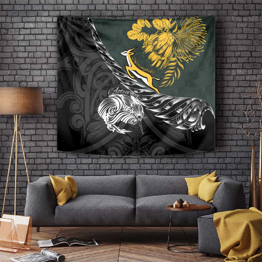 New Zealand vs South Africa Rugby Tapestry Maori Kiwi With Springboks LT15