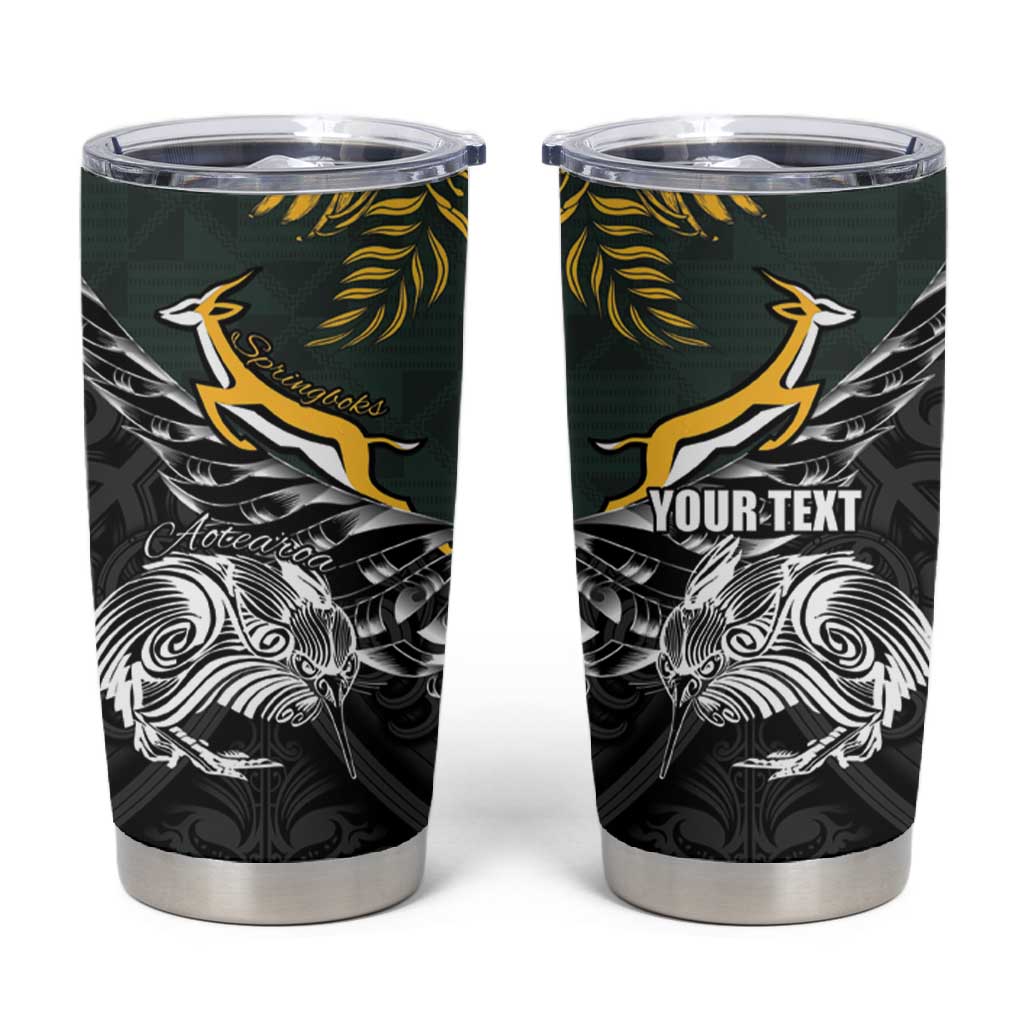 New Zealand vs South Africa Rugby Personalised Tumbler Cup Maori Kiwi With Springboks LT15