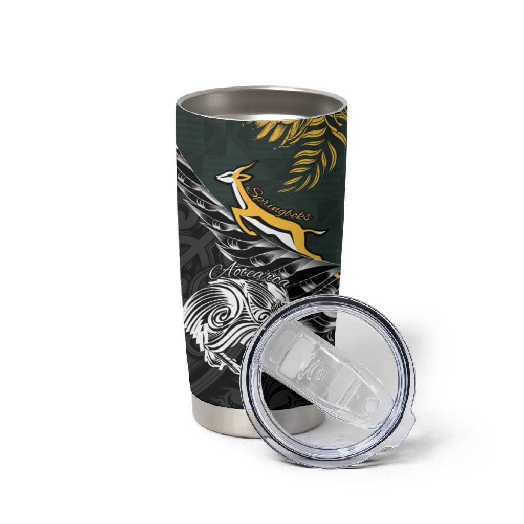 New Zealand vs South Africa Rugby Personalised Tumbler Cup Maori Kiwi With Springboks LT15