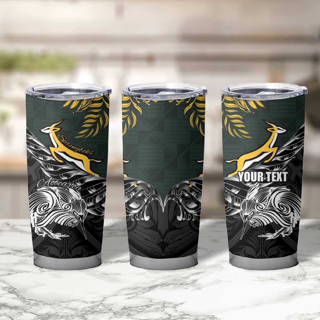 New Zealand vs South Africa Rugby Personalised Tumbler Cup Maori Kiwi With Springboks LT15