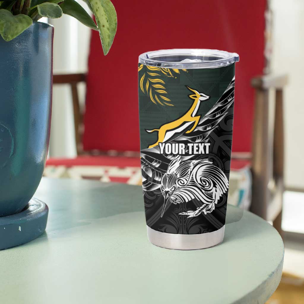 New Zealand vs South Africa Rugby Personalised Tumbler Cup Maori Kiwi With Springboks LT15