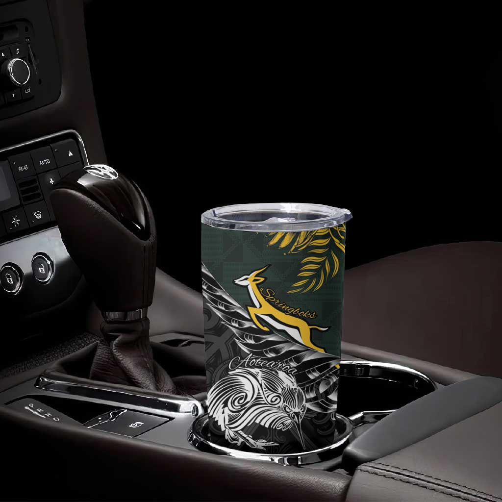 New Zealand vs South Africa Rugby Personalised Tumbler Cup Maori Kiwi With Springboks LT15