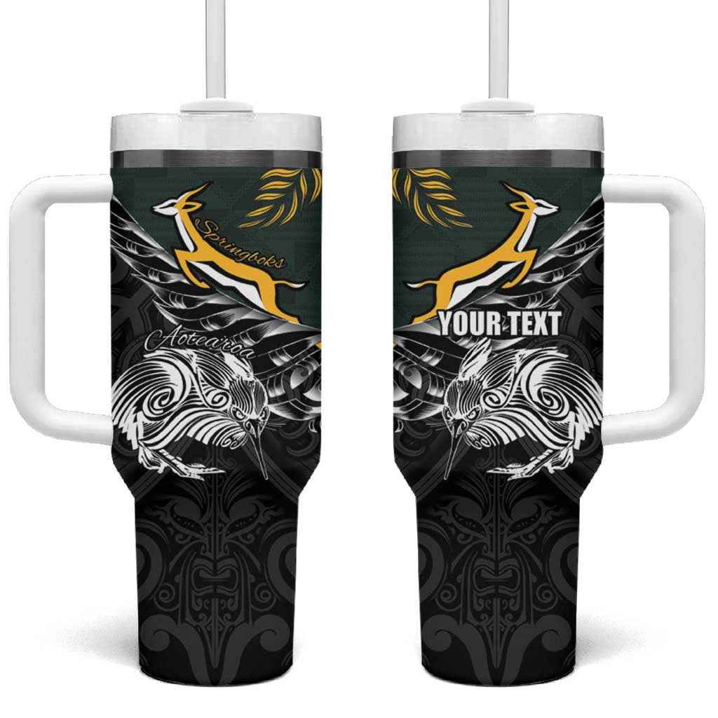 New Zealand vs South Africa Rugby Personalised Tumbler With Handle Maori Kiwi With Springboks LT15