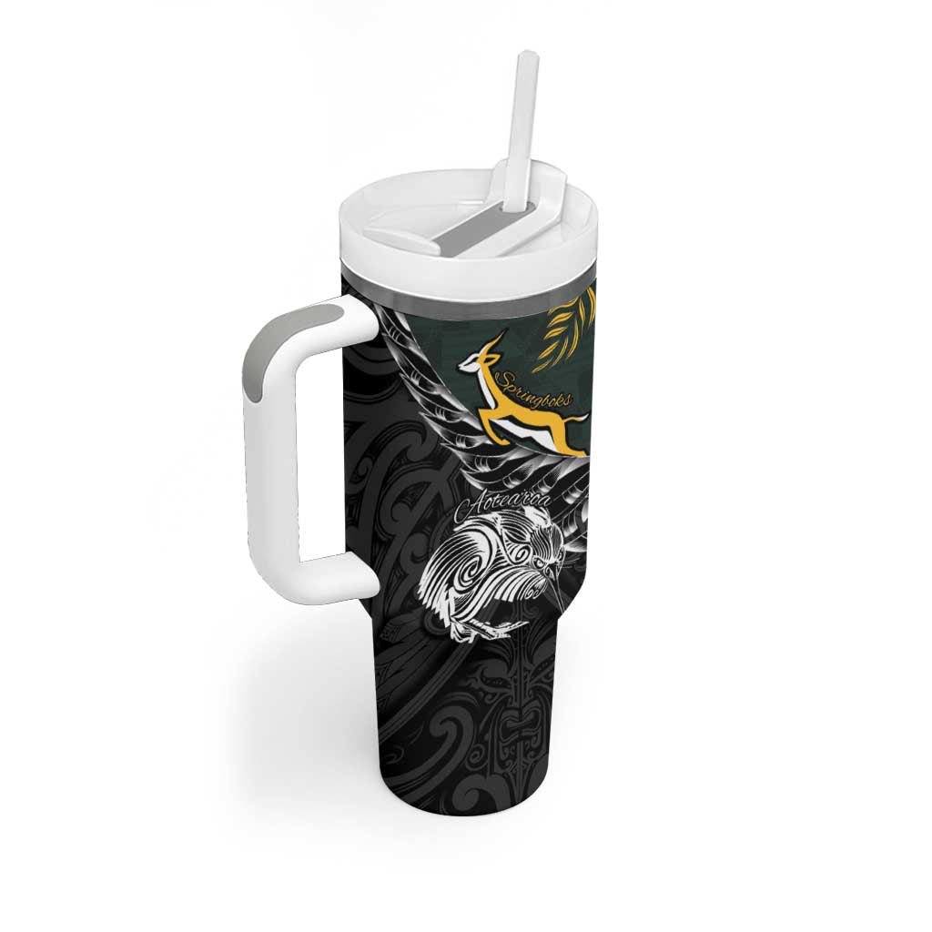 New Zealand vs South Africa Rugby Personalised Tumbler With Handle Maori Kiwi With Springboks LT15