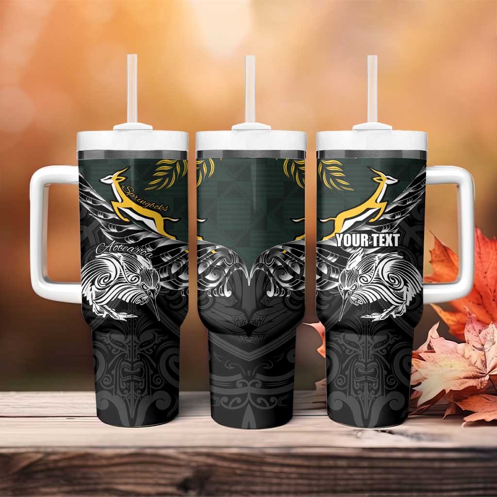 New Zealand vs South Africa Rugby Personalised Tumbler With Handle Maori Kiwi With Springboks LT15