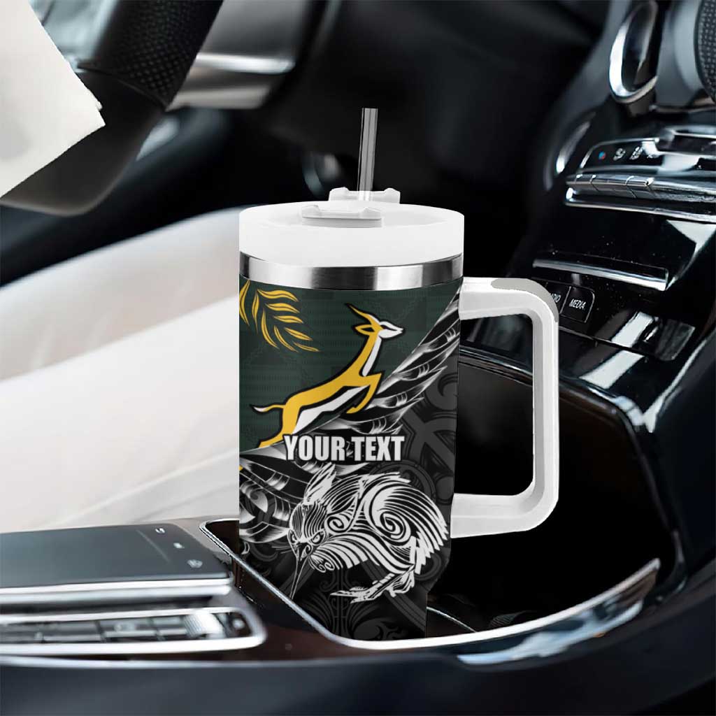 New Zealand vs South Africa Rugby Personalised Tumbler With Handle Maori Kiwi With Springboks LT15