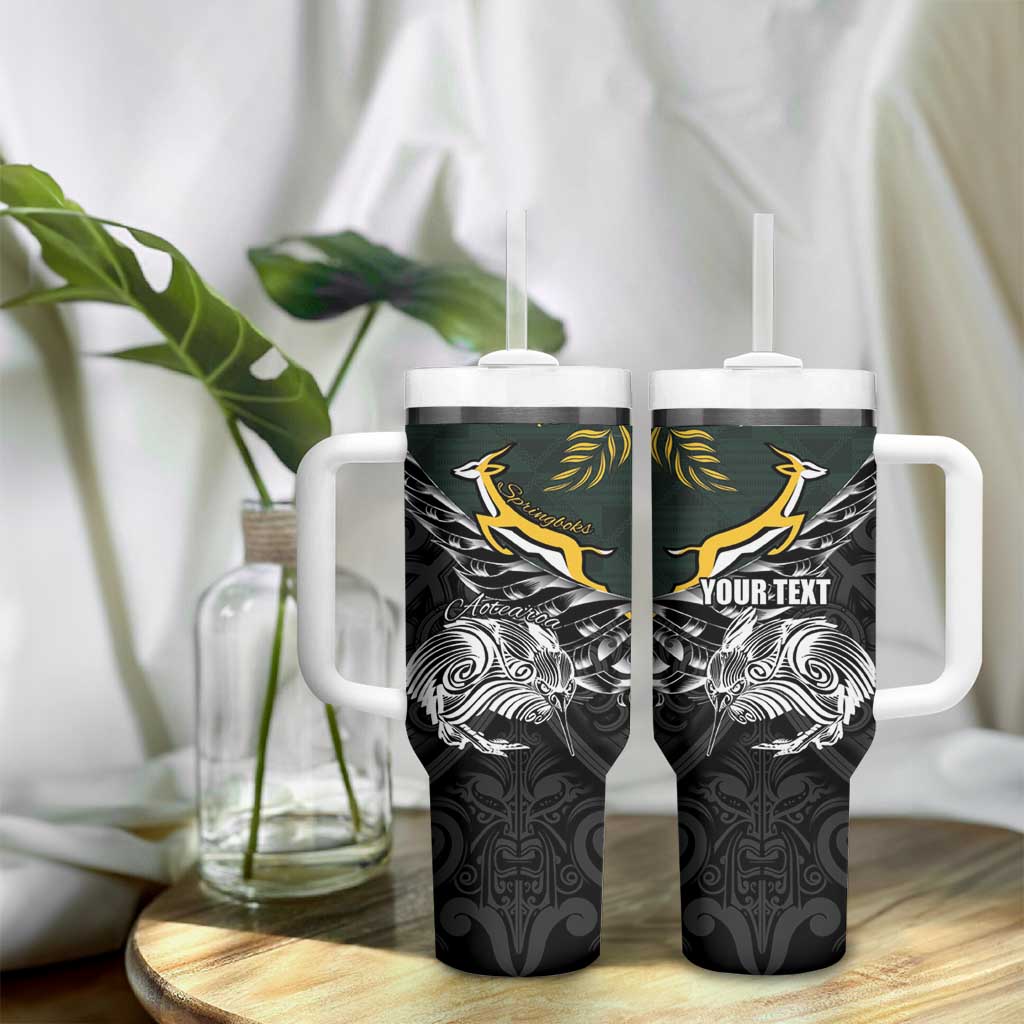 New Zealand vs South Africa Rugby Personalised Tumbler With Handle Maori Kiwi With Springboks LT15