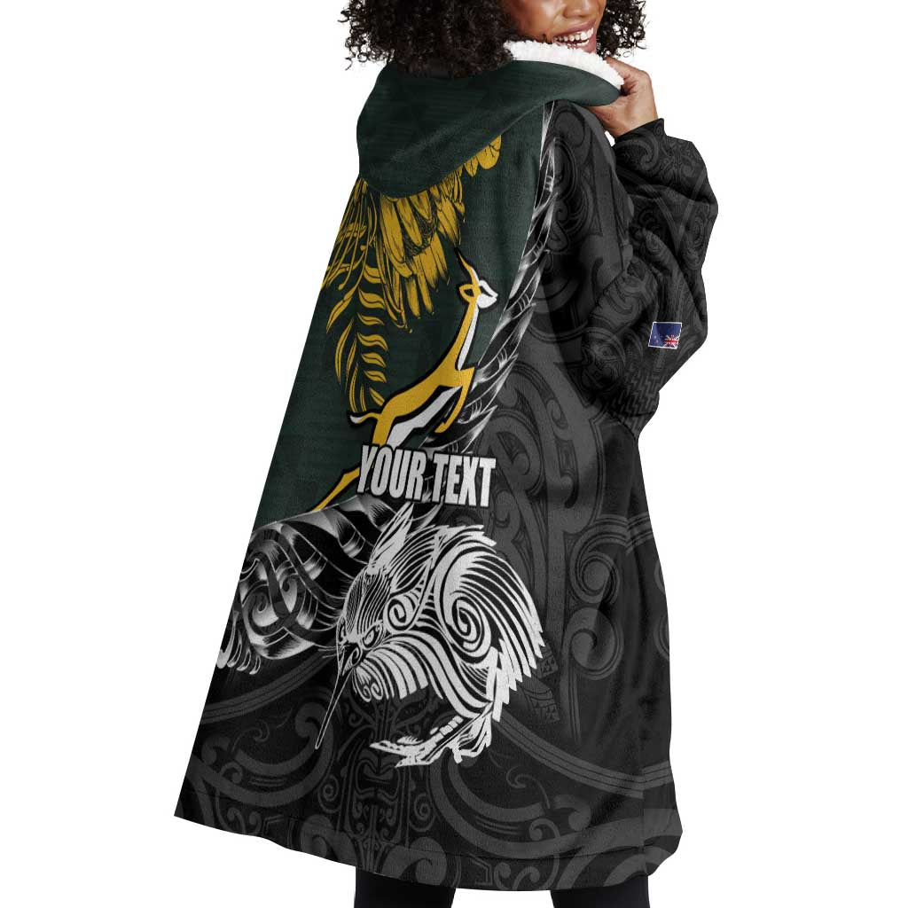 New Zealand vs South Africa Rugby Personalised Wearable Blanket Hoodie Maori Kiwi With Springboks LT15