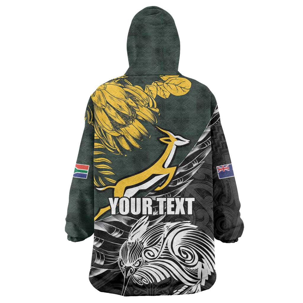 New Zealand vs South Africa Rugby Personalised Wearable Blanket Hoodie Maori Kiwi With Springboks LT15
