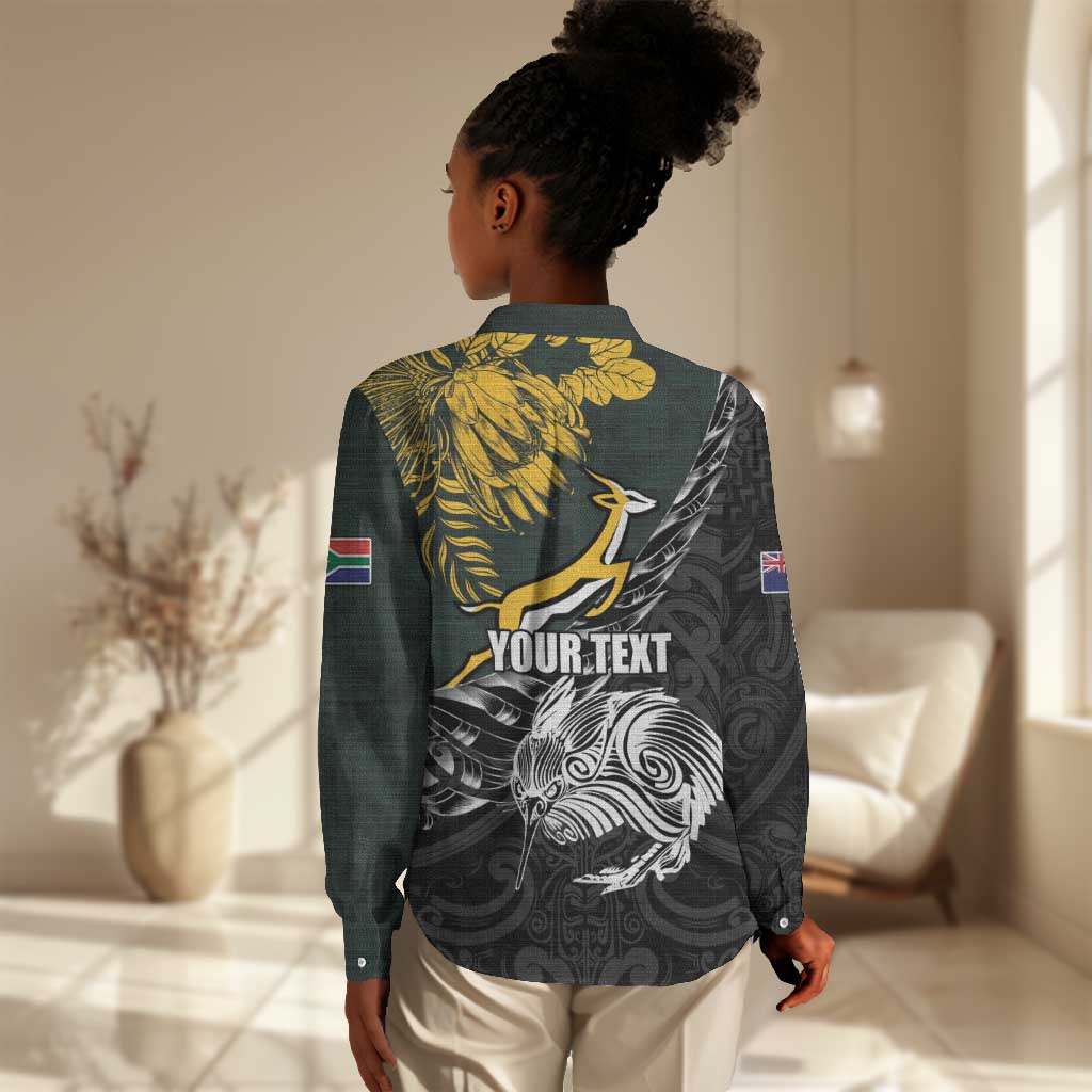 New Zealand vs South Africa Rugby Personalised Women Casual Shirt Maori Kiwi With Springboks LT15