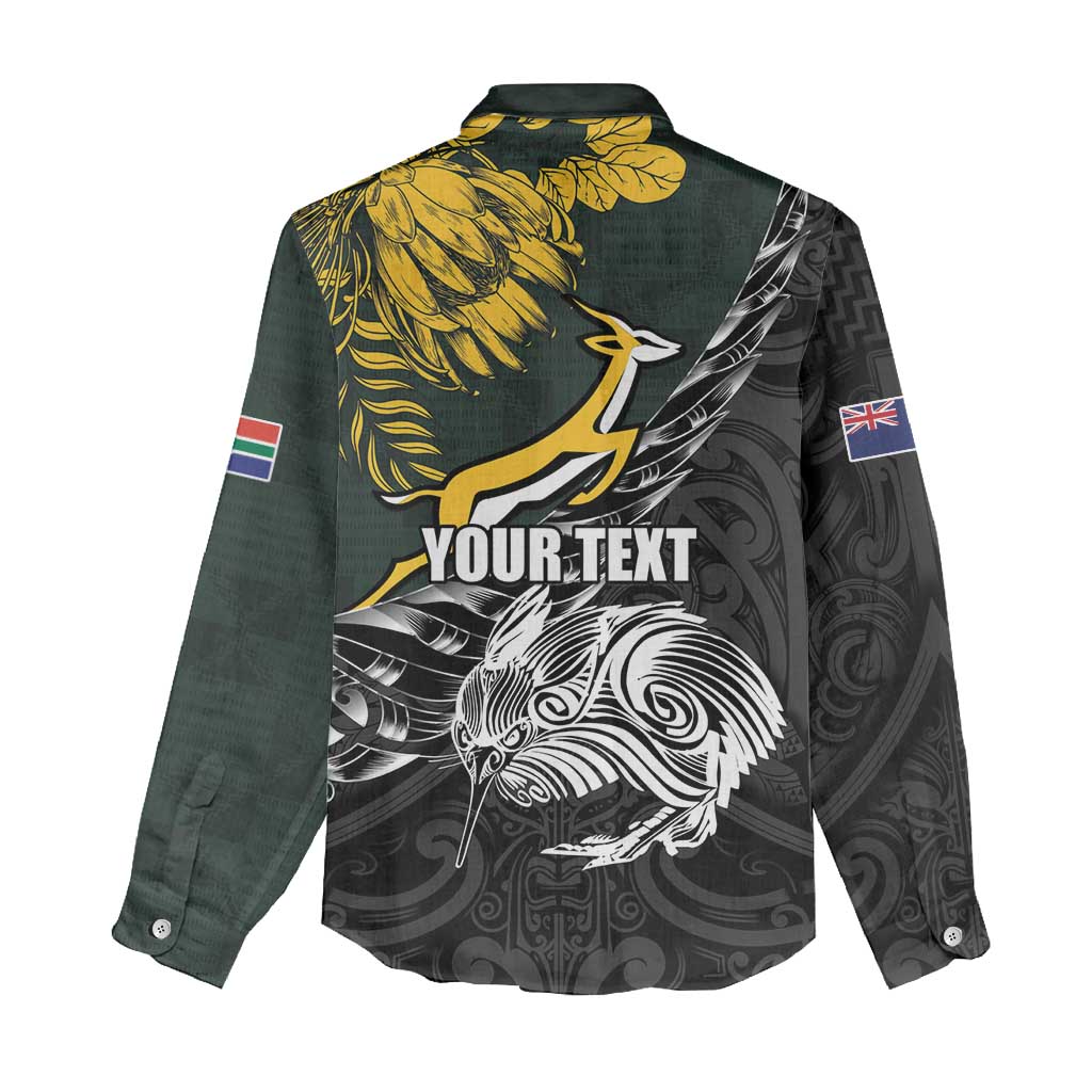 New Zealand vs South Africa Rugby Personalised Women Casual Shirt Maori Kiwi With Springboks LT15