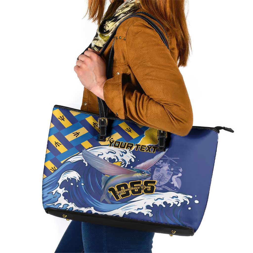 Personalised Barbados Independence Day Leather Tote Bag Flying Fish Flag Pattern LT15