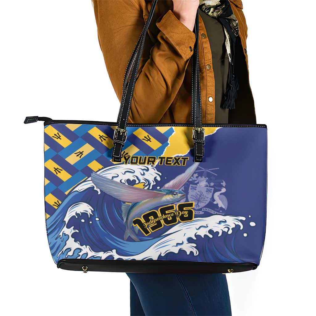 Personalised Barbados Independence Day Leather Tote Bag Flying Fish Flag Pattern LT15