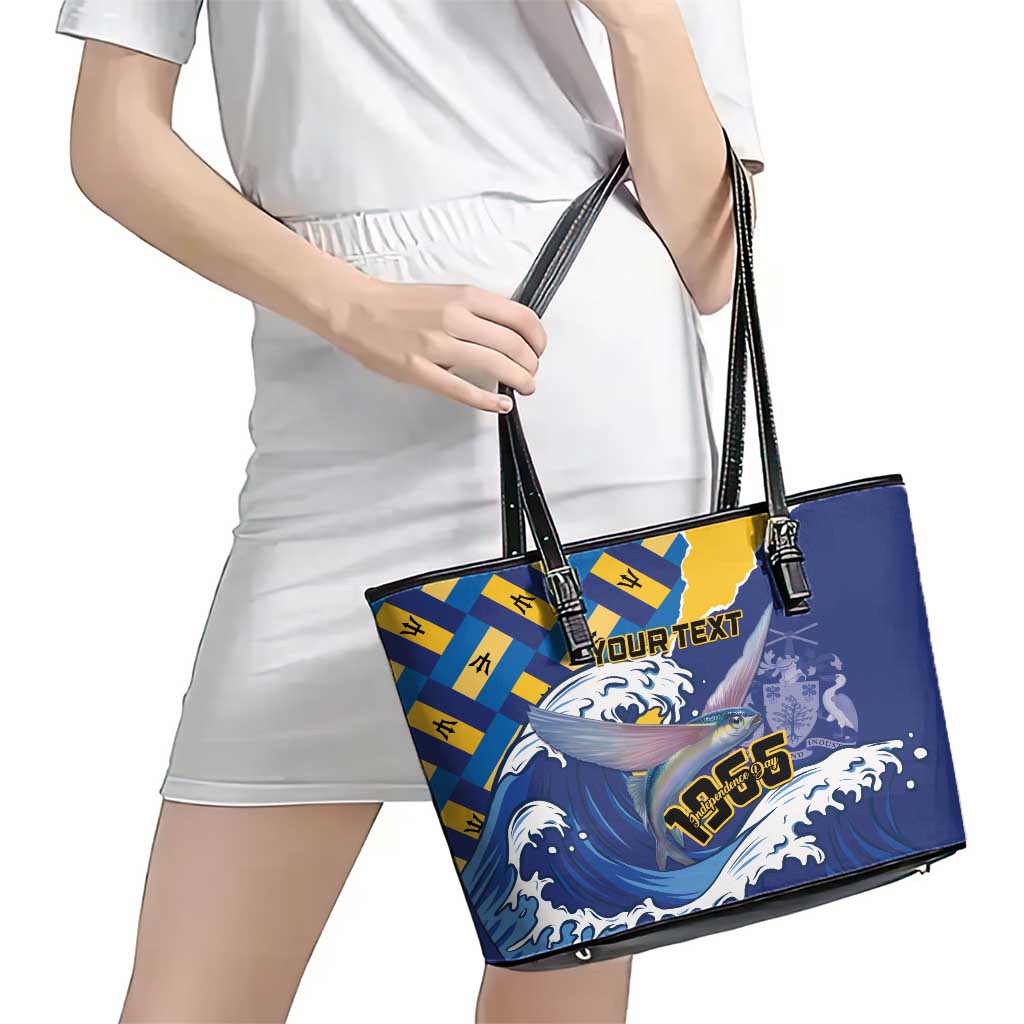Personalised Barbados Independence Day Leather Tote Bag Flying Fish Flag Pattern LT15