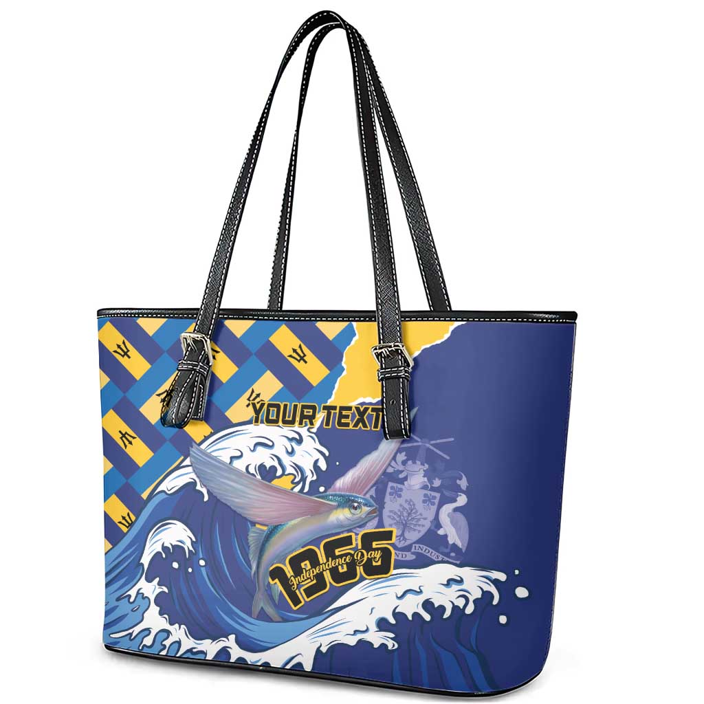 Personalised Barbados Independence Day Leather Tote Bag Flying Fish Flag Pattern LT15