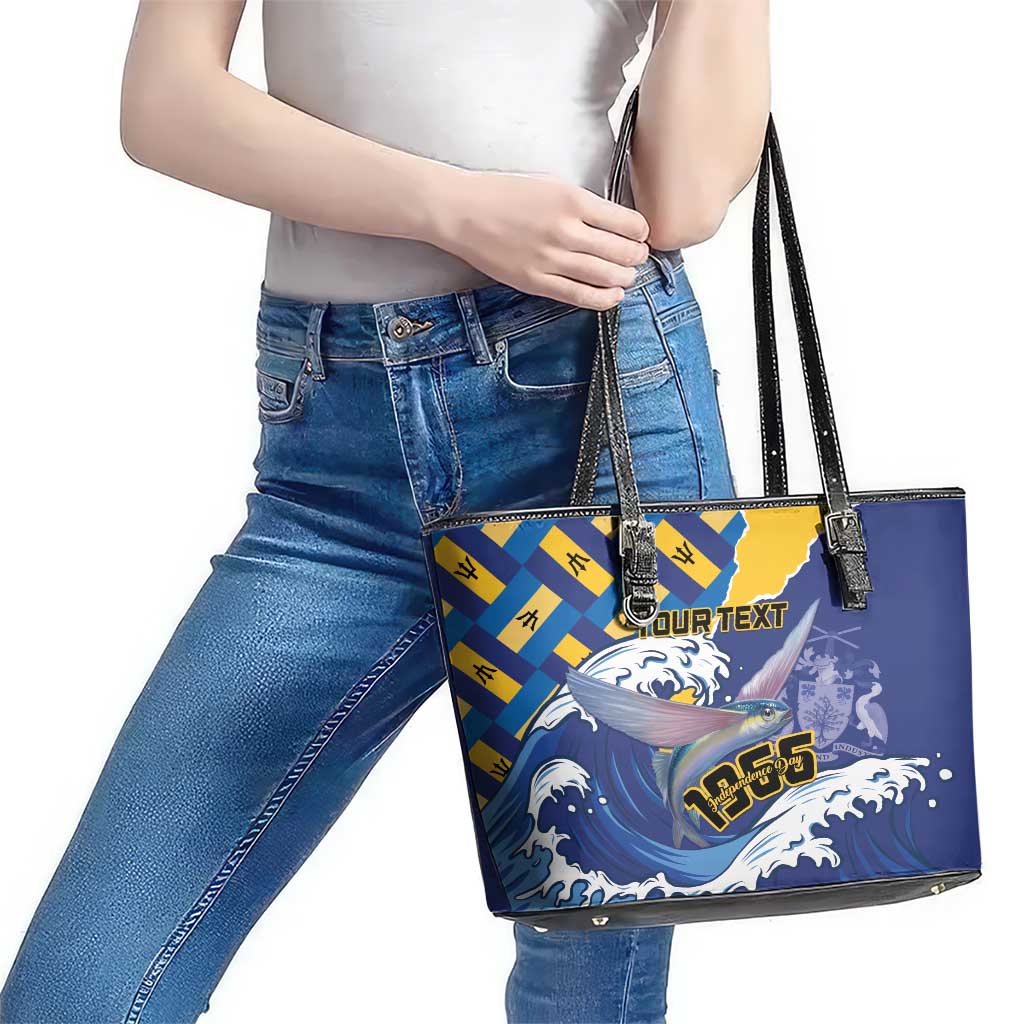 Personalised Barbados Independence Day Leather Tote Bag Flying Fish Flag Pattern LT15