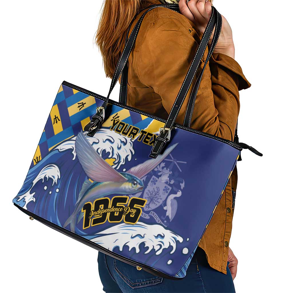 Personalised Barbados Independence Day Leather Tote Bag Flying Fish Flag Pattern LT15