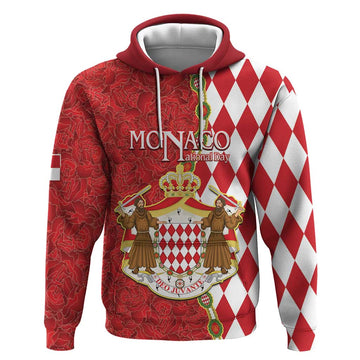 Monaco National Day Hoodie Coat Of Arms Mix Red Carnation Pattern LT15