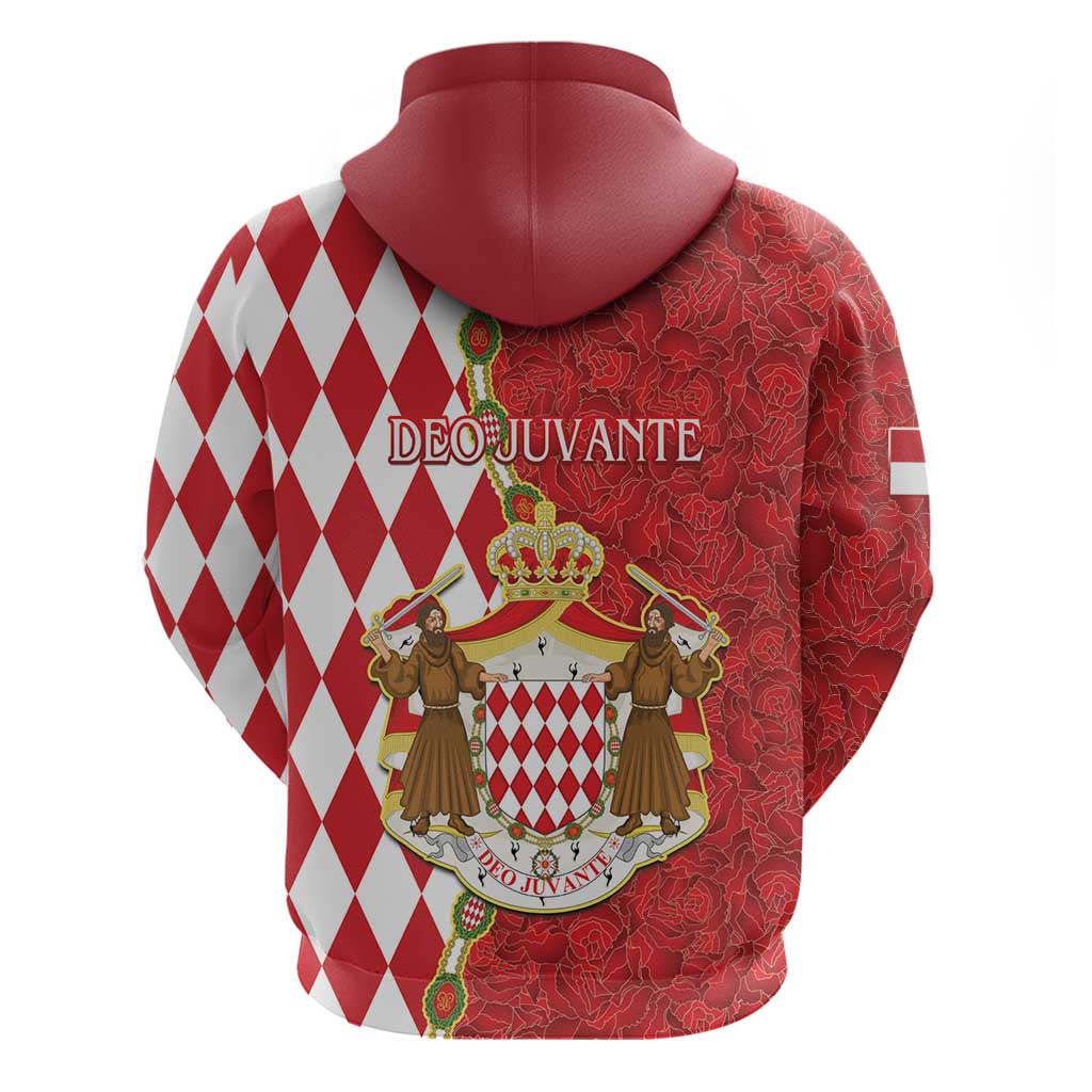 Monaco National Day Hoodie Coat Of Arms Mix Red Carnation Pattern LT15
