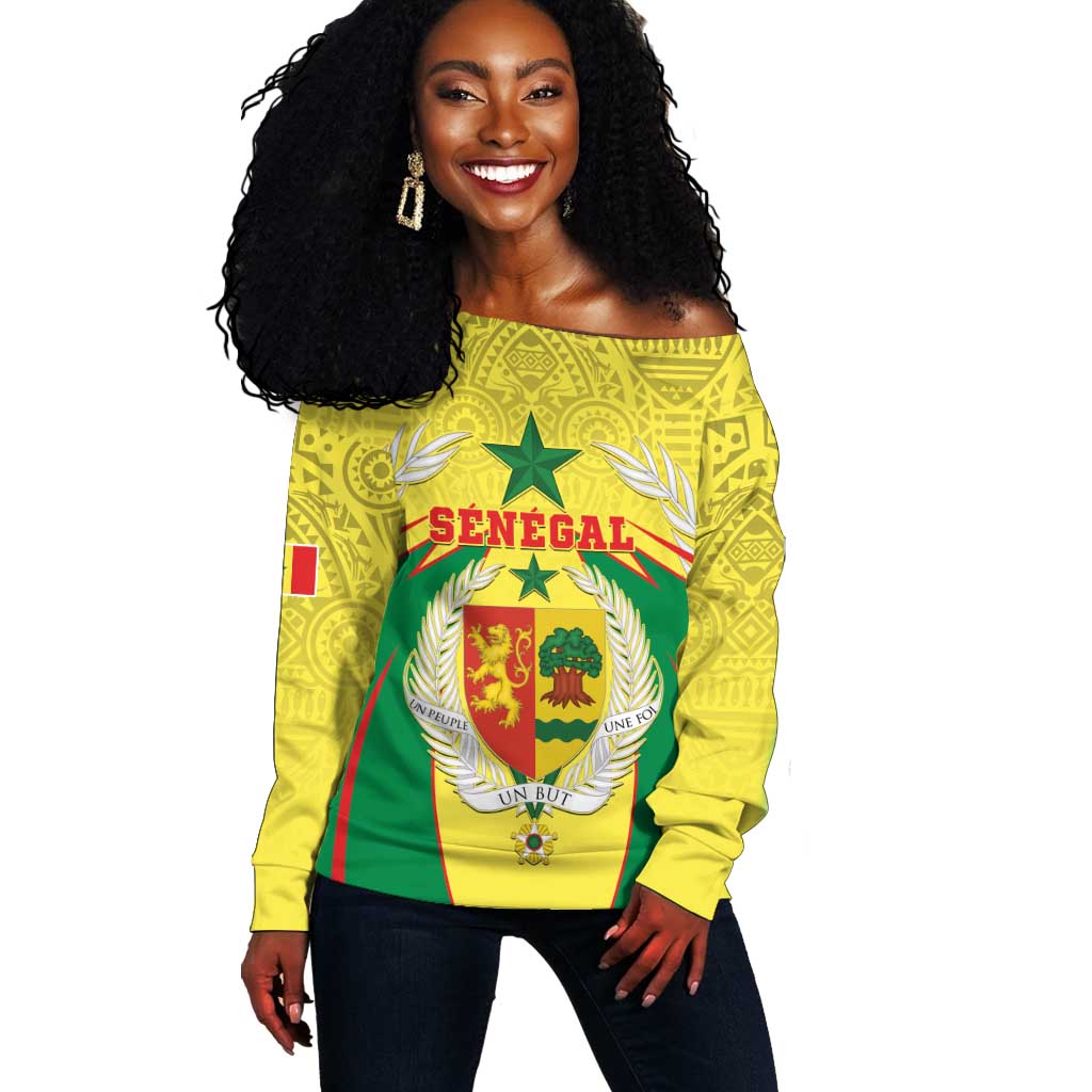 Personalised Afro Senegal Off Shoulder Sweater Coat Of Arms Mix African Pattern LT15
